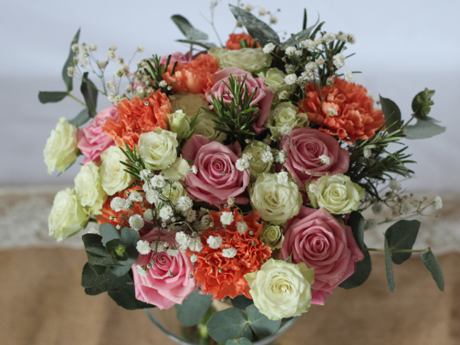 Bouquet orange-pink-ivory