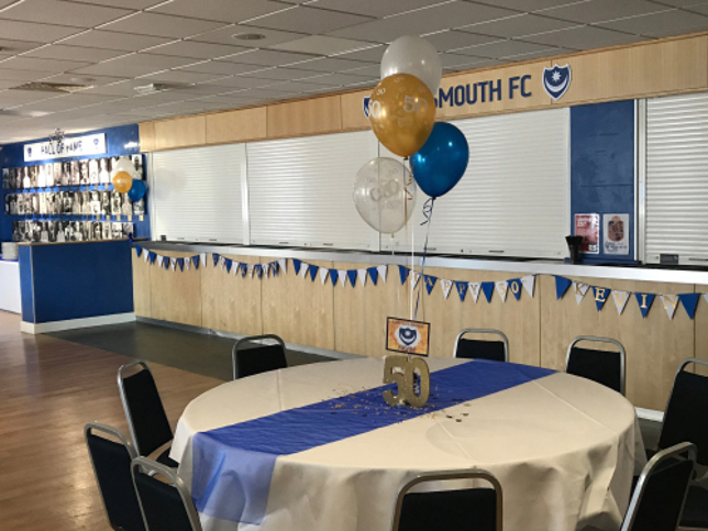 50th party blue and white bunting