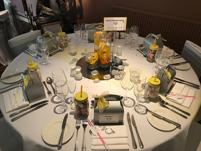 Grey and yellow wedding table