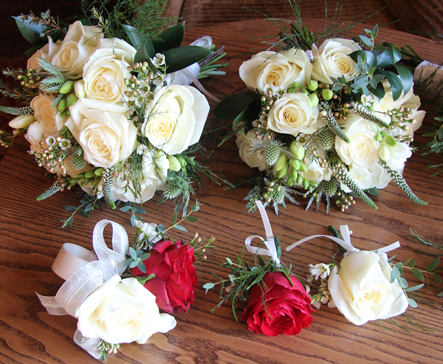 Bouquet and buttonhole - Ivory and red.jpg