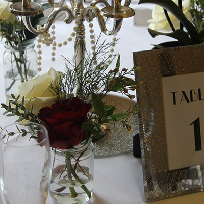 Red and Ivory themed wedding flowers