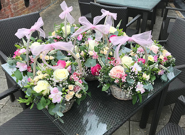 Pink wedding baskets - Marriott meon valley