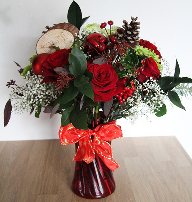 Christmas gift bouquet in vase